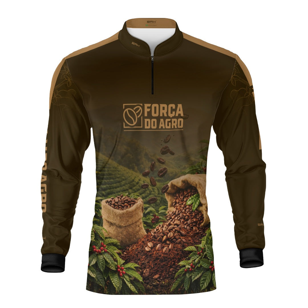 Camisa Agro Brk Força do Agro Café com Proteção UV50+ Marrom